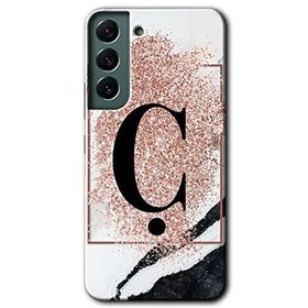 Samsung Galaxy S22 Pembe Mermer Desenli C Harfi Baskılı Uyumlu Silikon Kılıf