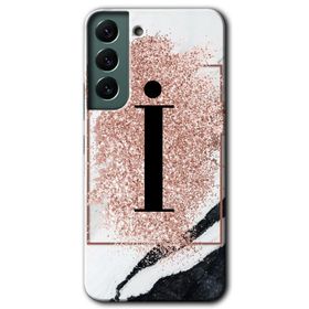 Samsung Galaxy S22 Pembe Mermer Desenli C Harfi Baskılı Uyumlu Silikon Kılıf
