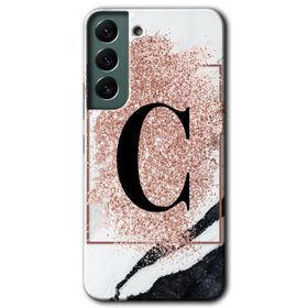 Samsung Galaxy S22 Pembe Mermer Desenli C Harfi Baskılı Uyumlu Silikon Kılıf