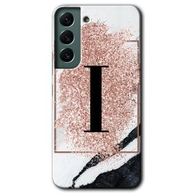 Samsung Galaxy S22 Pembe Mermer Desenli C Harfi Baskılı Uyumlu Silikon Kılıf