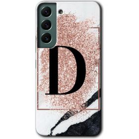 Samsung Galaxy S22 Pembe Mermer Desenli D Harfi Baskılı Uyumlu Silikon Kılıf