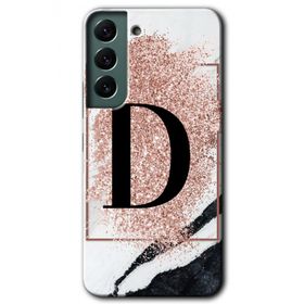 Samsung Galaxy S22 Pembe Mermer Desenli D Harfi Baskılı Uyumlu Silikon Kılıf