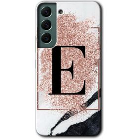 Samsung Galaxy S22 Pembe Mermer Desenli E Harfi Baskılı Uyumlu Silikon Kılıf