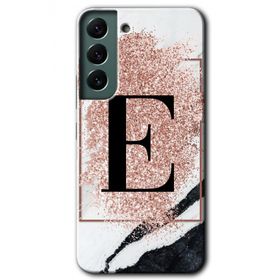 Samsung Galaxy S22 Pembe Mermer Desenli E Harfi Baskılı Uyumlu Silikon Kılıf