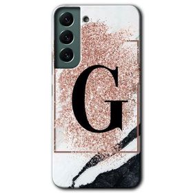 Samsung Galaxy S22 Pembe Mermer Desenli G Harfi Baskılı Uyumlu Silikon Kılıf