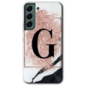 Samsung Galaxy S22 Pembe Mermer Desenli G Harfi Baskılı Uyumlu Silikon Kılıf