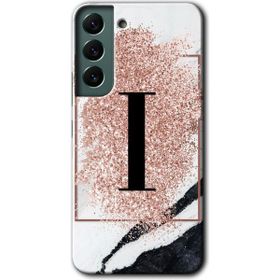 Samsung Galaxy S22 Pembe Mermer Desenli İ Harfi Baskılı Uyumlu Silikon Kılıf
