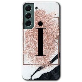 Samsung Galaxy S22 Pembe Mermer Desenli İ Harfi Baskılı Uyumlu Silikon Kılıf