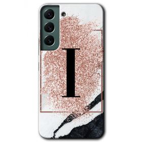 Samsung Galaxy S22 Pembe Mermer Desenli İ Harfi Baskılı Uyumlu Silikon Kılıf