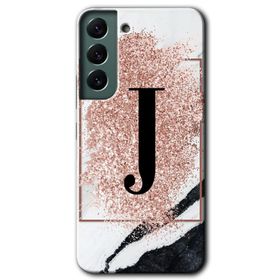Samsung Galaxy S22 Pembe Mermer Desenli J Harfi Baskılı Uyumlu Silikon Kılıf