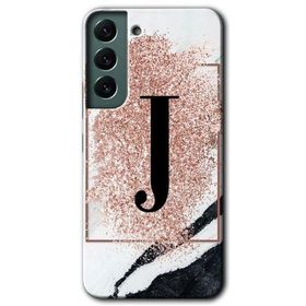 Samsung Galaxy S22 Pembe Mermer Desenli J Harfi Baskılı Uyumlu Silikon Kılıf
