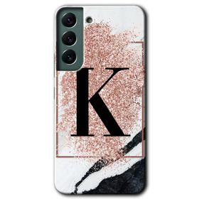 Samsung Galaxy S22 Pembe Mermer Desenli K Harfi Baskılı Uyumlu Silikon Kılıf