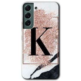 Samsung Galaxy S22 Pembe Mermer Desenli K Harfi Baskılı Uyumlu Silikon Kılıf