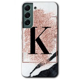 Samsung Galaxy S22 Pembe Mermer Desenli K Harfi Baskılı Uyumlu Silikon Kılıf