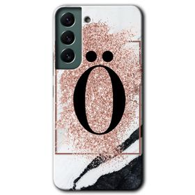 Samsung Galaxy S22 Pembe Mermer Desenli O Harfi Baskılı Uyumlu Silikon Kılıf