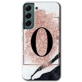 Samsung Galaxy S22 Pembe Mermer Desenli O Harfi Baskılı Uyumlu Silikon Kılıf