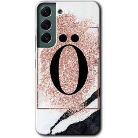 Samsung Galaxy S22 Pembe Mermer Desenli O Harfi Baskılı Uyumlu Silikon Kılıf