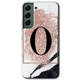 Samsung Galaxy S22 Pembe Mermer Desenli O Harfi Baskılı Uyumlu Silikon Kılıf