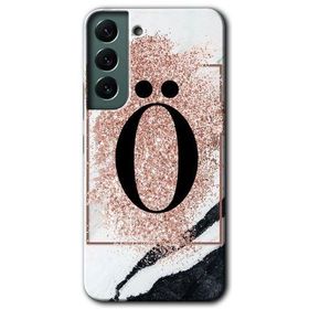 Samsung Galaxy S22 Pembe Mermer Desenli O Harfi Baskılı Uyumlu Silikon Kılıf