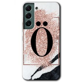 Samsung Galaxy S22 Pembe Mermer Desenli O Harfi Baskılı Uyumlu Silikon Kılıf
