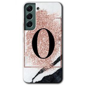 Samsung Galaxy S22 Pembe Mermer Desenli O Harfi Baskılı Uyumlu Silikon Kılıf