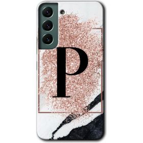 Samsung Galaxy S22 Pembe Mermer Desenli P Harfi Baskılı Uyumlu Silikon Kılıf