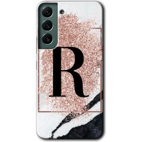 Samsung Galaxy S22 Pembe Mermer Desenli R Harfi Baskılı Uyumlu Silikon Kılıf