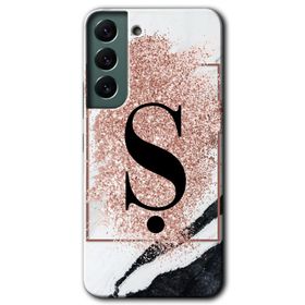 Samsung Galaxy S22 Pembe Mermer Desenli S Harfi Baskılı Uyumlu Silikon Kılıf