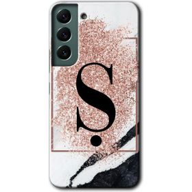 Samsung Galaxy S22 Pembe Mermer Desenli S Harfi Baskılı Uyumlu Silikon Kılıf