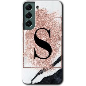 Samsung Galaxy S22 Pembe Mermer Desenli S Harfi Baskılı Uyumlu Silikon Kılıf