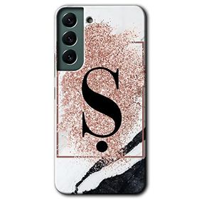 Samsung Galaxy S22 Pembe Mermer Desenli S Harfi Baskılı Uyumlu Silikon Kılıf