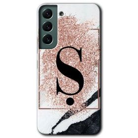 Samsung Galaxy S22 Pembe Mermer Desenli S Harfi Baskılı Uyumlu Silikon Kılıf