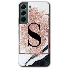 Samsung Galaxy S22 Pembe Mermer Desenli S Harfi Baskılı Uyumlu Silikon Kılıf