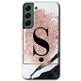 Samsung Galaxy S22 Pembe Mermer Desenli S Harfi Baskılı Uyumlu Silikon Kılıf
