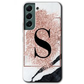 Samsung Galaxy S22 Pembe Mermer Desenli S Harfi Baskılı Uyumlu Silikon Kılıf