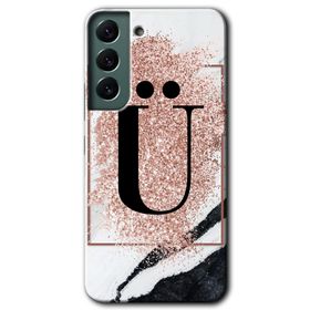 Samsung Galaxy S22 Pembe Mermer Desenli Ü Harfi Baskılı Uyumlu Silikon Kılıf