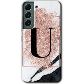 Samsung Galaxy S22 Pembe Mermer Desenli Ü Harfi Baskılı Uyumlu Silikon Kılıf