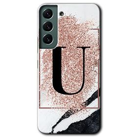 Samsung Galaxy S22 Pembe Mermer Desenli Ü Harfi Baskılı Uyumlu Silikon Kılıf