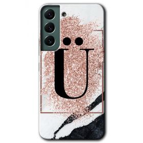 Samsung Galaxy S22 Pembe Mermer Desenli Ü Harfi Baskılı Uyumlu Silikon Kılıf