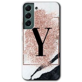 Samsung Galaxy S22 Pembe Mermer Desenli Y Harfi Baskılı Uyumlu Silikon Kılıf