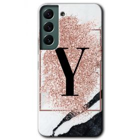 Samsung Galaxy S22 Pembe Mermer Desenli Y Harfi Baskılı Uyumlu Silikon Kılıf