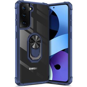 Samsung Galaxy S22 Plus Kılıf Standlı Arkası Şeffaf Kenarları Airbag Yüzüklü Kapak - Lacivert