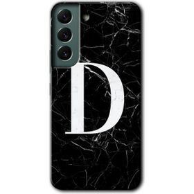Samsung Galaxy S22 Siyah Mermer Desenli D Harfi Baskılı Uyumlu Silikon Kılıf