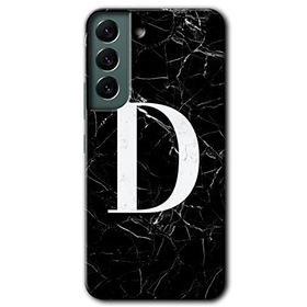 Samsung Galaxy S22 Siyah Mermer Desenli D Harfi Baskılı Uyumlu Silikon Kılıf