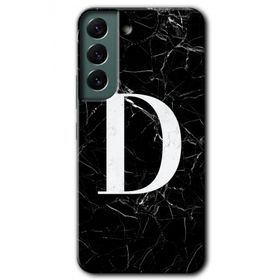 Samsung Galaxy S22 Siyah Mermer Desenli D Harfi Baskılı Uyumlu Silikon Kılıf