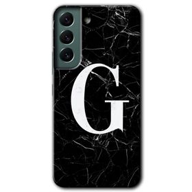 Samsung Galaxy S22 Siyah Mermer Desenli G Harfi Baskılı Uyumlu Silikon Kılıf