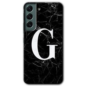 Samsung Galaxy S22 Siyah Mermer Desenli G Harfi Baskılı Uyumlu Silikon Kılıf