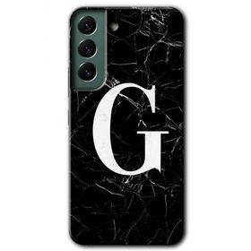 Samsung Galaxy S22 Siyah Mermer Desenli G Harfi Baskılı Uyumlu Silikon Kılıf