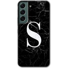 Samsung Galaxy S22 Siyah Mermer Desenli Ş Harfi Baskılı Uyumlu Silikon Kılıf