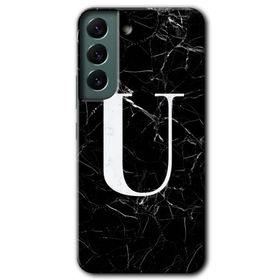 Samsung Galaxy S22 Siyah Mermer Desenli Ü Harfi Baskılı Uyumlu Silikon Kılıf